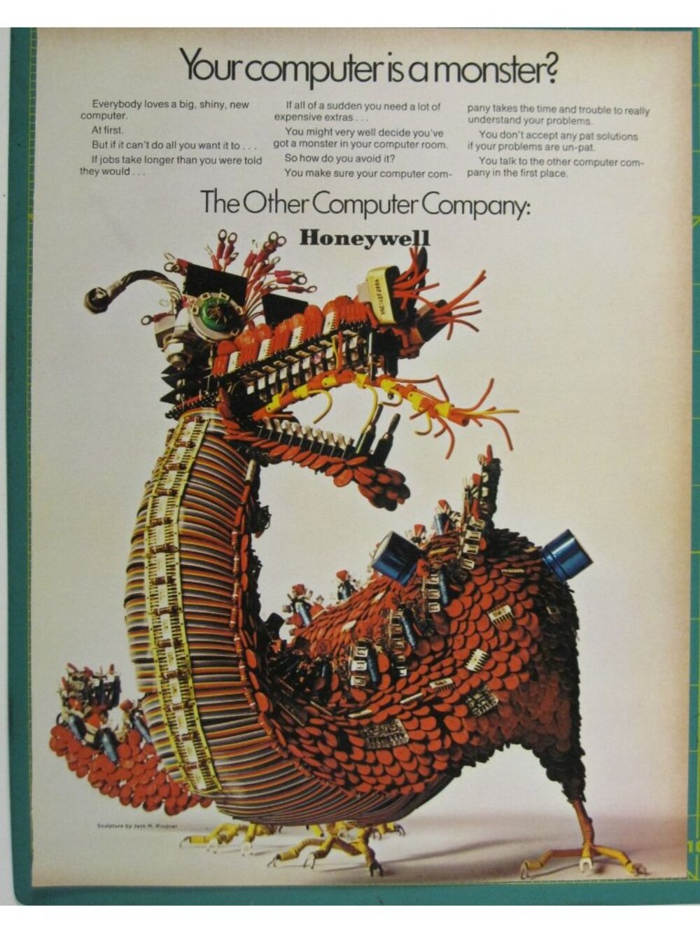Print Ad Honeywell Other Computer Dragon Sculpture Design 1960s Vintage